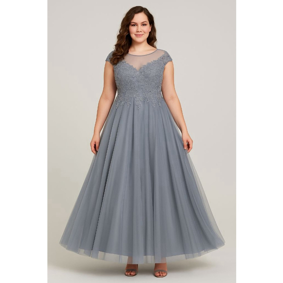La Femme Grey Green Embellished Tulle Maxi Dress Size 14